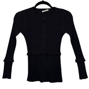 Paule Ka Extra Fine Merino Wool Rib Knit Button Front Sweater Light Size XS